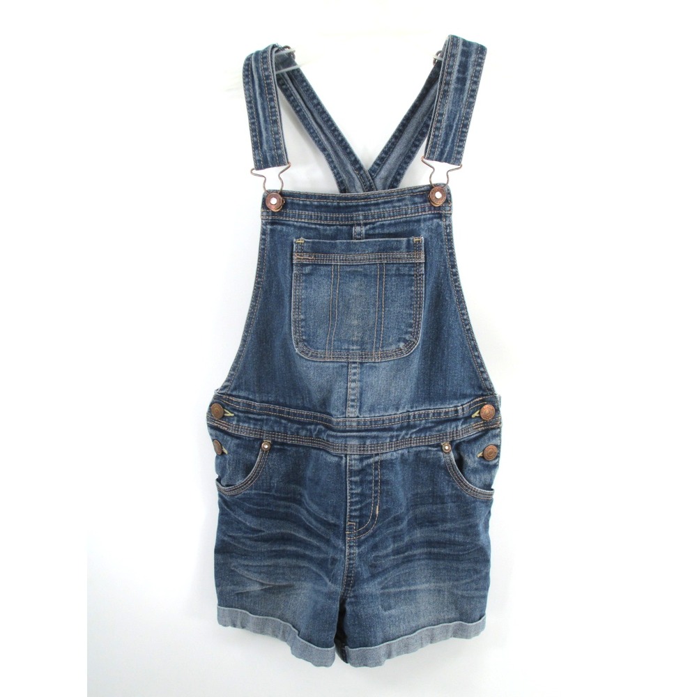 Jordache Girls Blue Denim Shortalls Size 10 Rhinestone Stretch Cuffed JZ16240C9